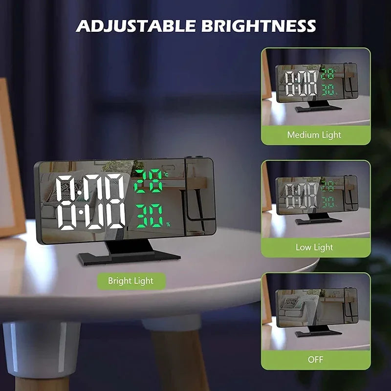Reloj despertador digital con proyección LED para techo: ¡Hora, temperatura y luz de fondo siempre visibles!