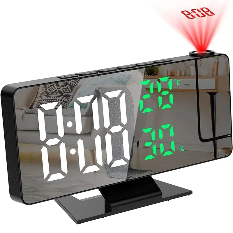 Reloj despertador digital con proyección LED para techo: ¡Hora, temperatura y luz de fondo siempre visibles!